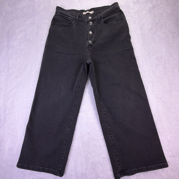 Levi's Denim - Levi's Jeans Womens 30 Black Mile High Cropped Wide Leg Button Fly High Rise